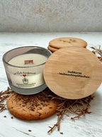 BIO Duftkerze Weihnachtsplätzchen Klein 75g mit knisterndem Holzdocht und Bambusdeckel - 15 Stunden Brenndauer